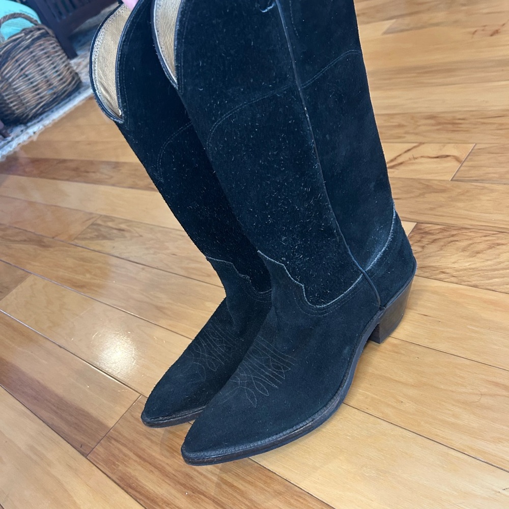 Vintage Nocona Black Suede Cowboy Boots | Women’s Size 7B | Made in USA Western - Picture 2 of 16